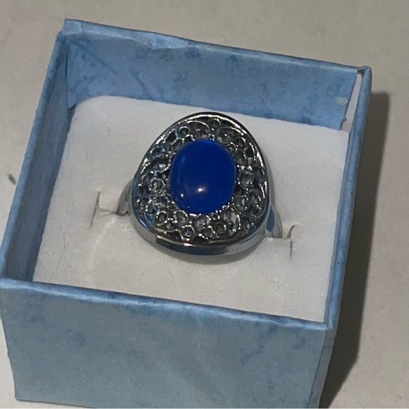 New Handmade Native Sterling Silver Bohemian Natural Dyed Blue Agate Ring - Picture 4 of 7